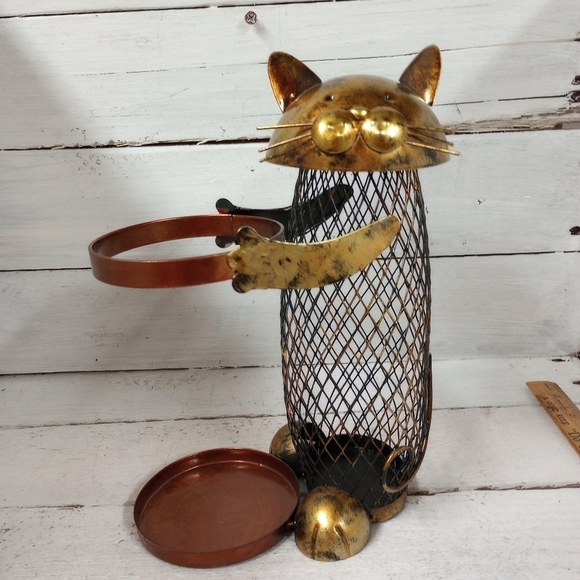 Collectible Metal Kitty Cat Wine Bottle Holder Cork Storage Vino Cage. - Picture 1 of 9